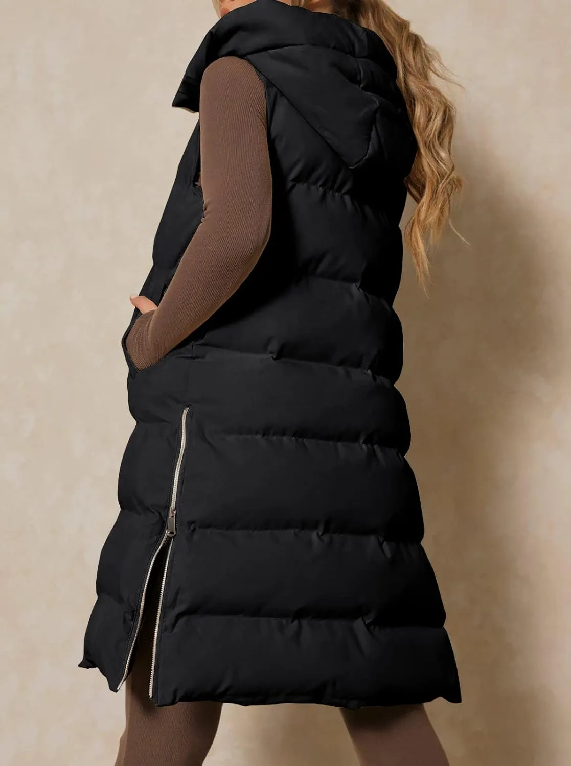 Inorin Womens Down Vest with Stand Collar Thick Hooded Sleeveless Long Coats Jacket