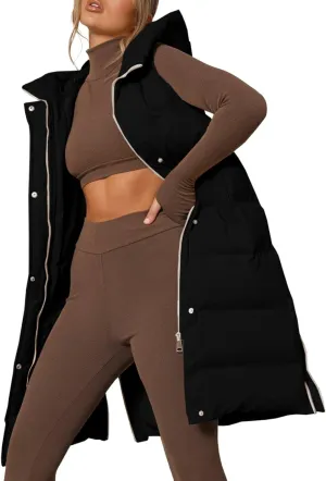 Inorin Womens Down Vest with Stand Collar Thick Hooded Sleeveless Long Coats Jacket