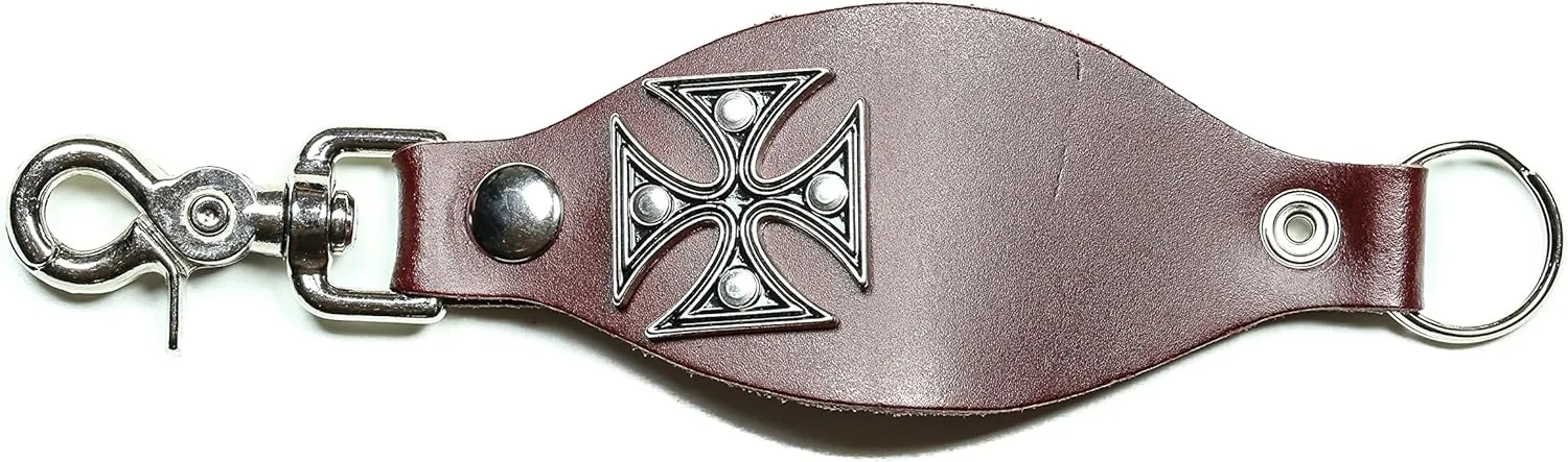 Iron Cross Leather Belt Key Chain Holder Trigger Clasp Key Ring Utility Bikers