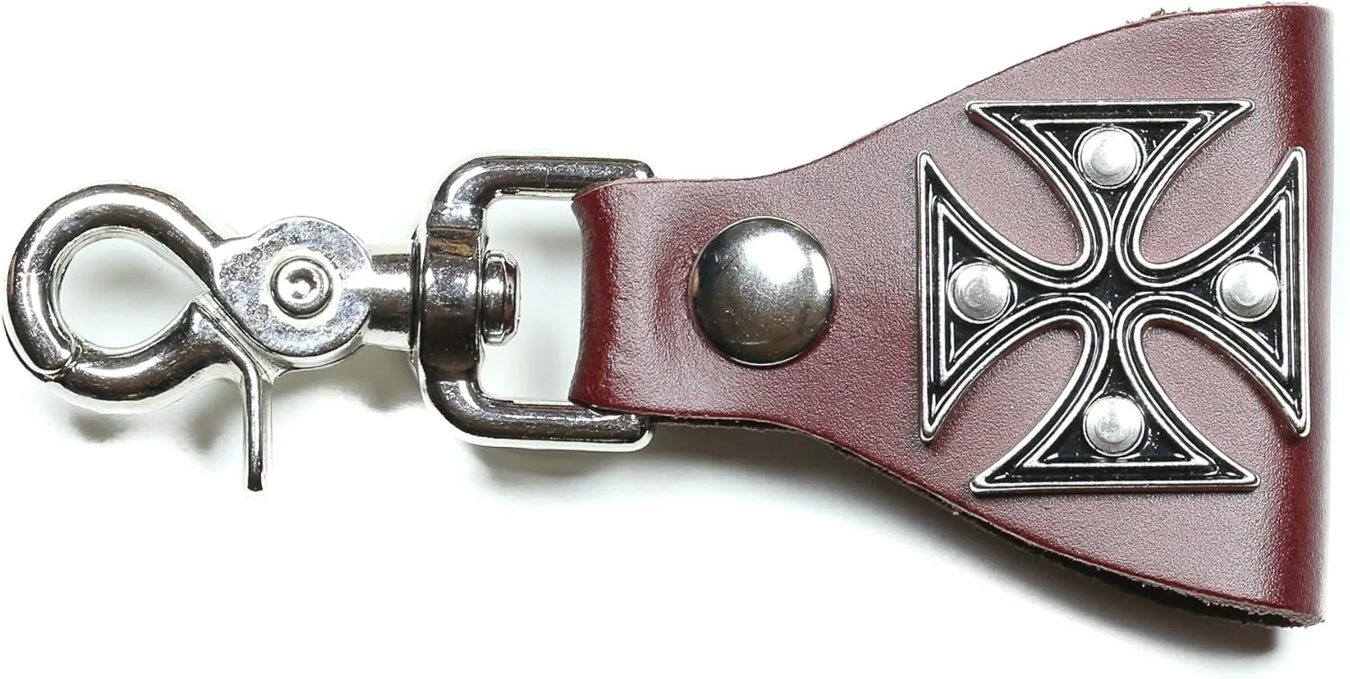 Iron Cross Leather Belt Key Chain Holder Trigger Clasp Key Ring Utility Bikers