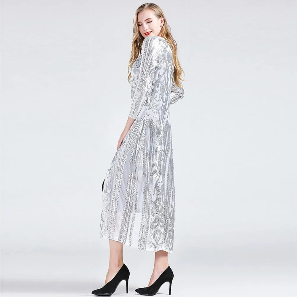 IWEMEK Sparkly Cardigan for Women 1920s Sequin Cardigans Long Sequin Duster Blazer 20s Glitter Open Front Coat Cover Up Dress