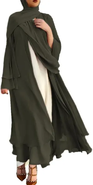 IWEMEK Women Chiffon Muslim Dress Middle East Arabian Robe Islamic Open Front Abaya Long Sleeve Flowy Maxi Cardigan Dress
