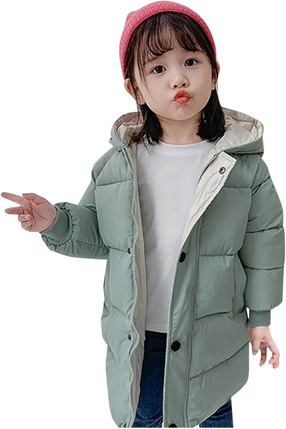 Jchen Boys Girls Winter Down Cotton Padded Coats with Hoods,Kids Hooded Windproof Zipper Outerwear Coat Puffer Down Jacket