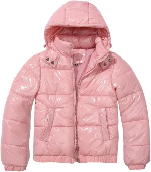 JEsilunmaMY Women's Shiny Short Winter Down Jacket Fashion Hooded Cropped Puffer Jacket Warm Thicken Padded Coats with Pocket