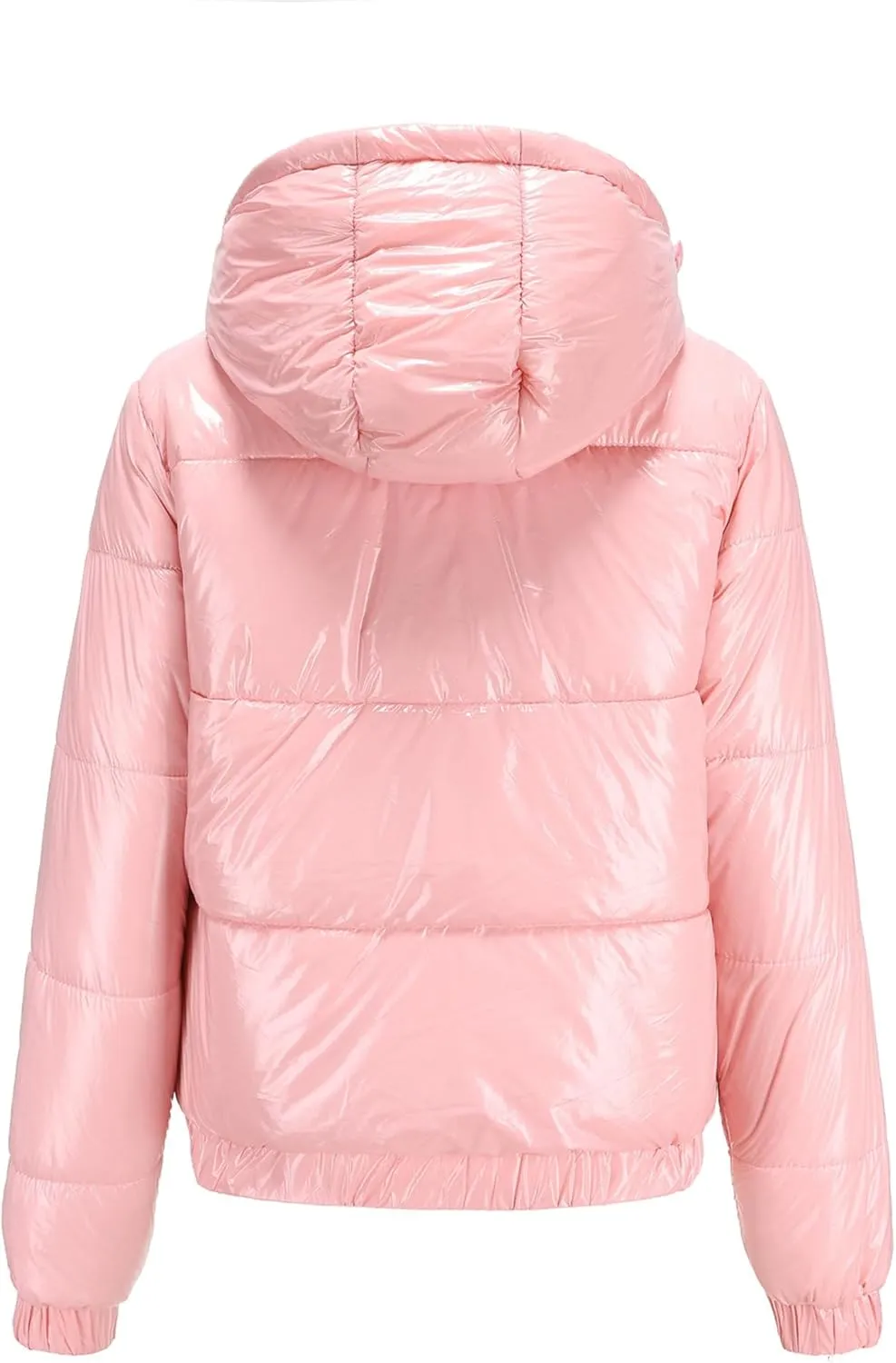 JEsilunmaMY Women's Shiny Short Winter Down Jacket Fashion Hooded Cropped Puffer Jacket Warm Thicken Padded Coats with Pocket