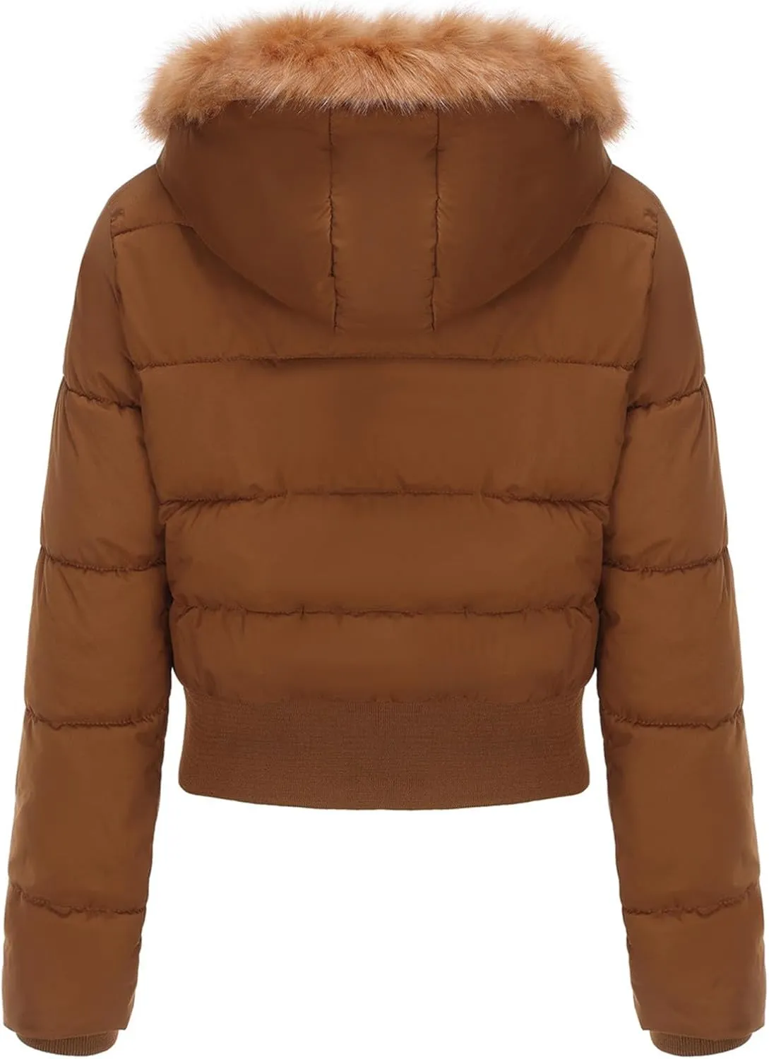 JOAU Women's Cotton Padded Puffer Jackets Zip Up Quilted Down Outwear Winter Warm Detachable Fur Hooded Pockets Short Coats