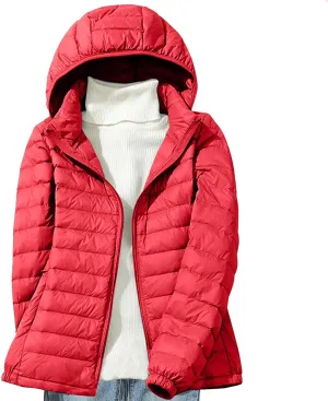 JOAU Women's Warm Quilted Puffer Coat Packable Ultra Lightweight Short Duck Down Jackets Outerwear with Removable Hood