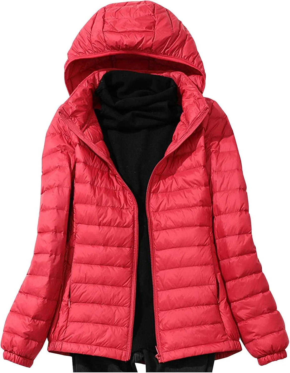 JOAU Women's Warm Quilted Puffer Coat Packable Ultra Lightweight Short Duck Down Jackets Outerwear with Removable Hood
