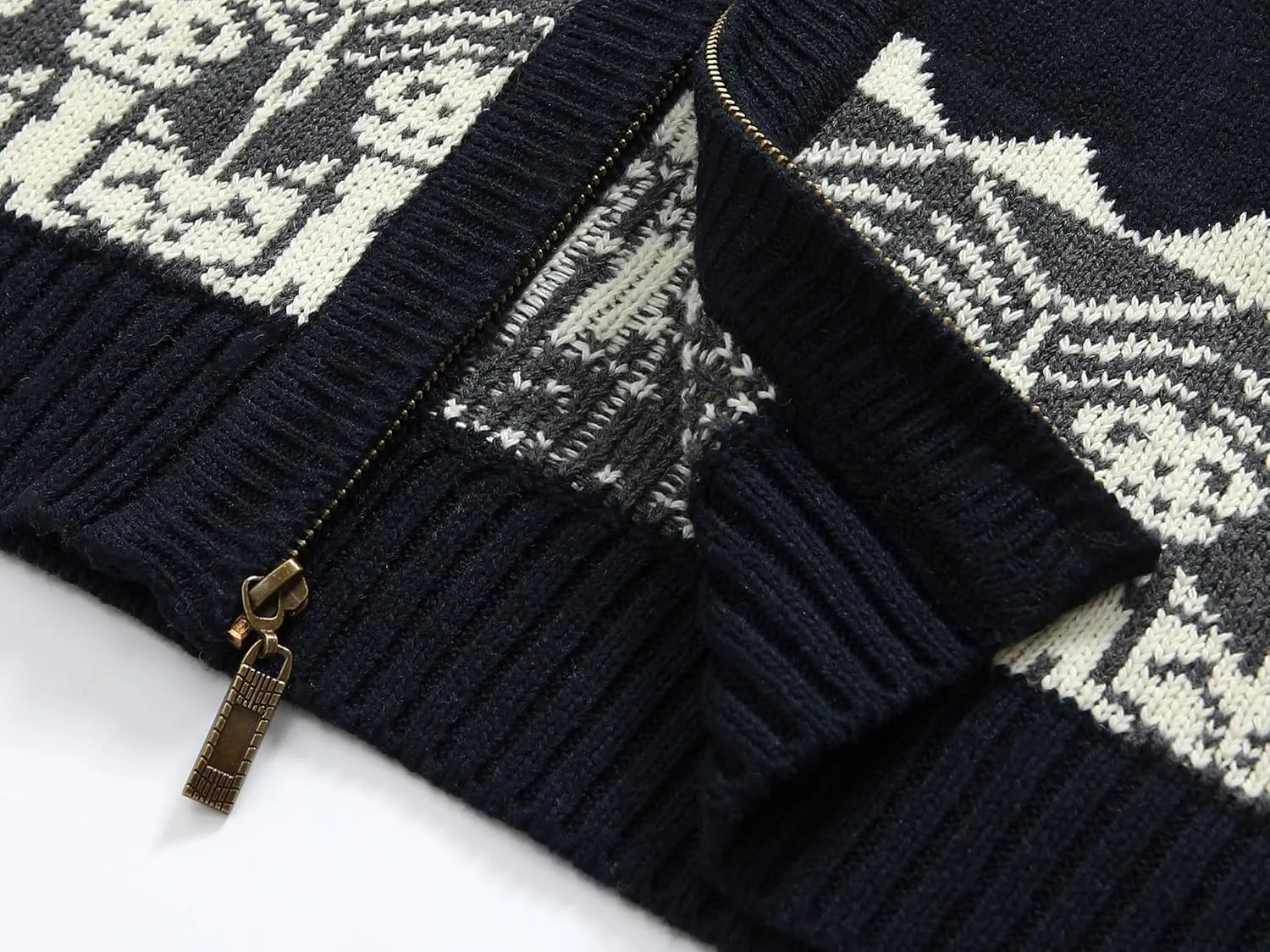 Kedera Men's Cardigan Sweaters Stand Collar Cable Thick Knitted Full Zip Sweater with Pattern