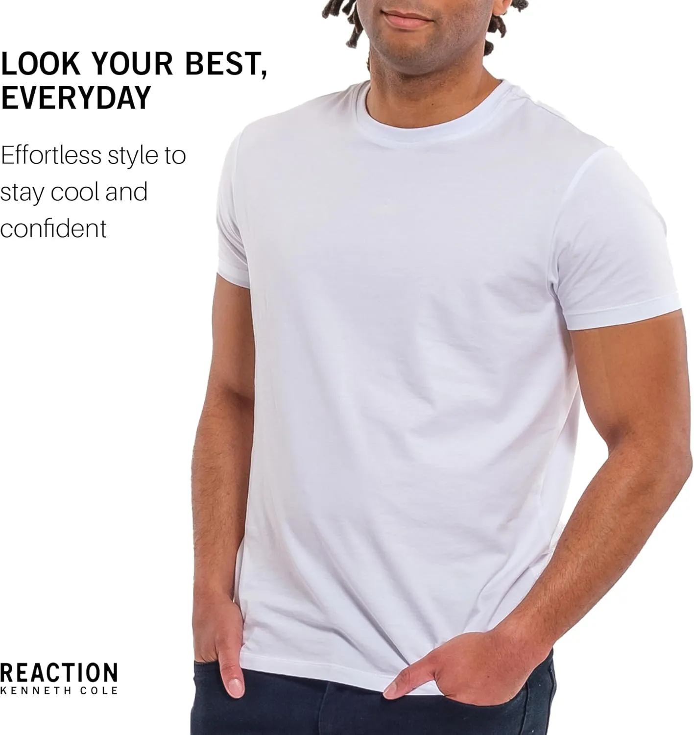 Kenneth Cole REACTION Mens T-Shirt Pack of 3 - UPF 50  Cotton/Spandex Jersey Slim Fit T Shirts for Men 3-Pack