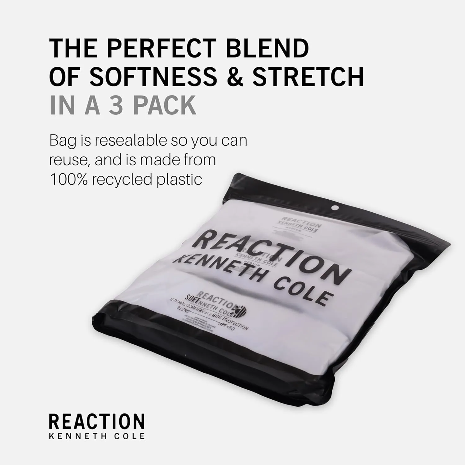 Kenneth Cole REACTION Mens T-Shirt Pack of 3 - UPF 50  Cotton/Spandex Jersey Slim Fit T Shirts for Men 3-Pack