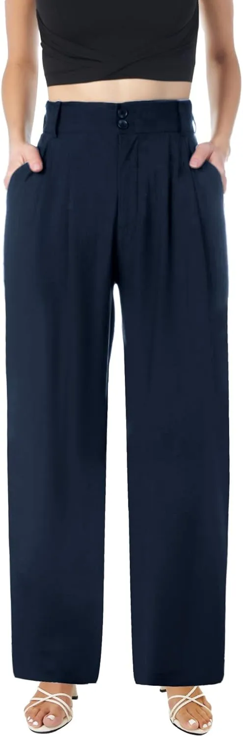 keriffe Wide Leg Casual Work Pants High Elastic Waisted Business Dress Trousers Loose Fit Office Slacks Pockets