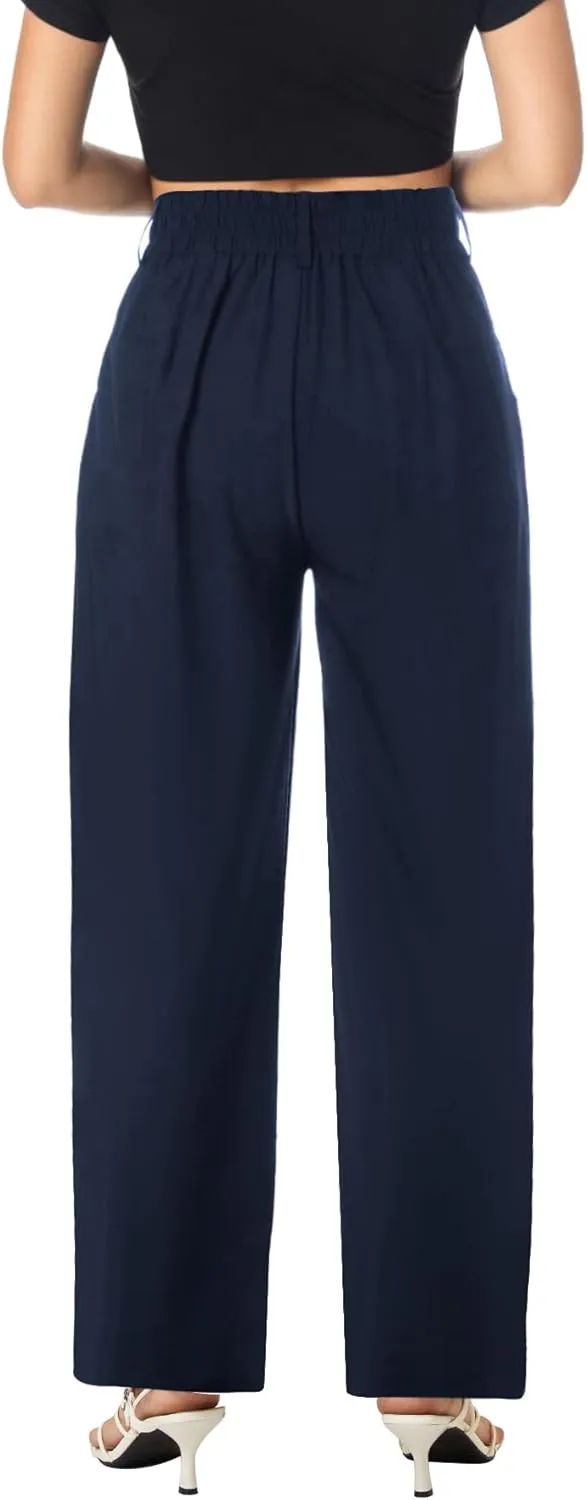 keriffe Wide Leg Casual Work Pants High Elastic Waisted Business Dress Trousers Loose Fit Office Slacks Pockets