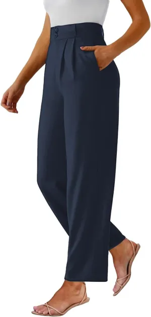 keriffe Wide Leg Casual Work Pants High Elastic Waisted Business Dress Trousers Loose Fit Office Slacks Pockets