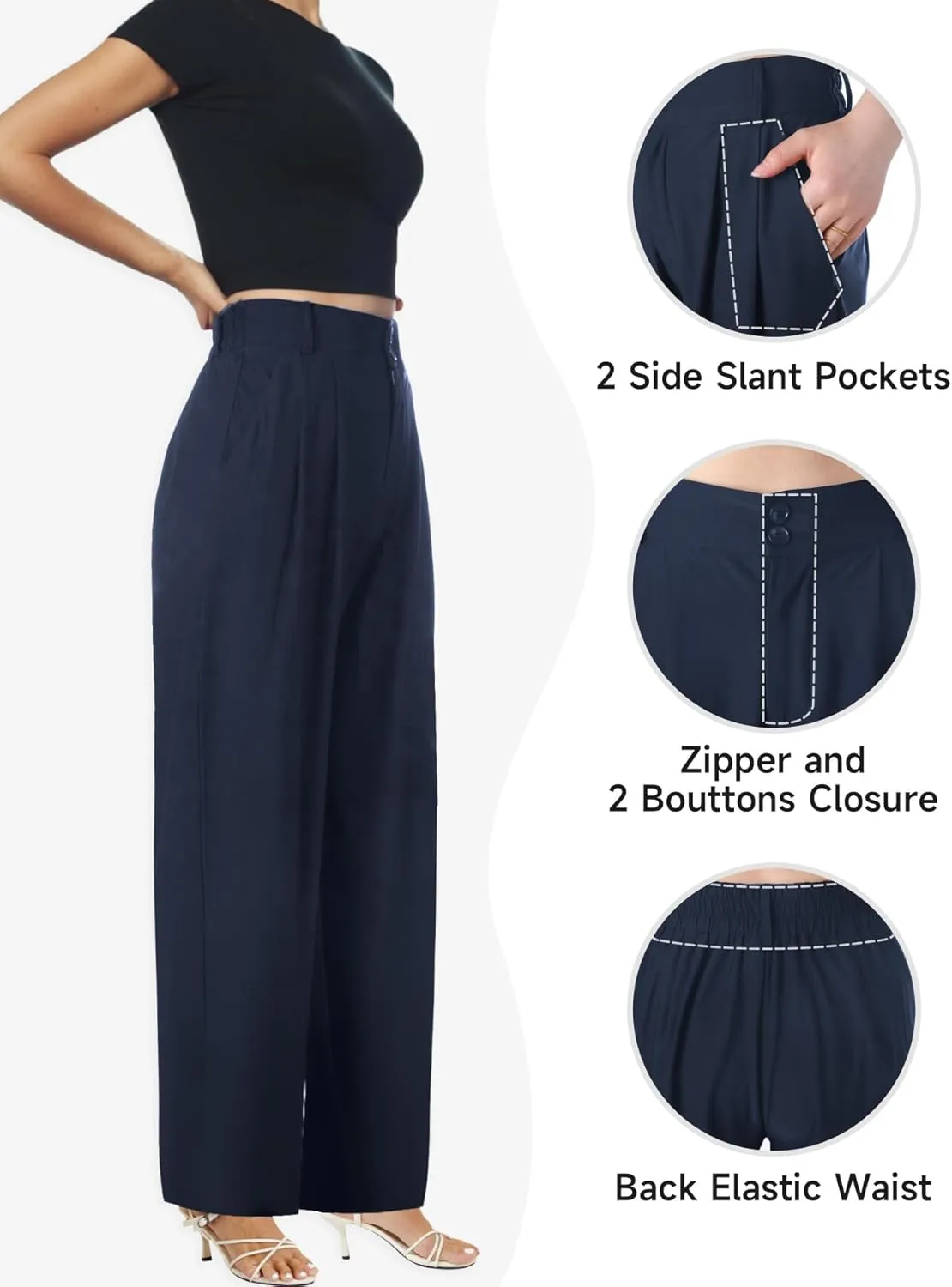 keriffe Wide Leg Casual Work Pants High Elastic Waisted Business Dress Trousers Loose Fit Office Slacks Pockets