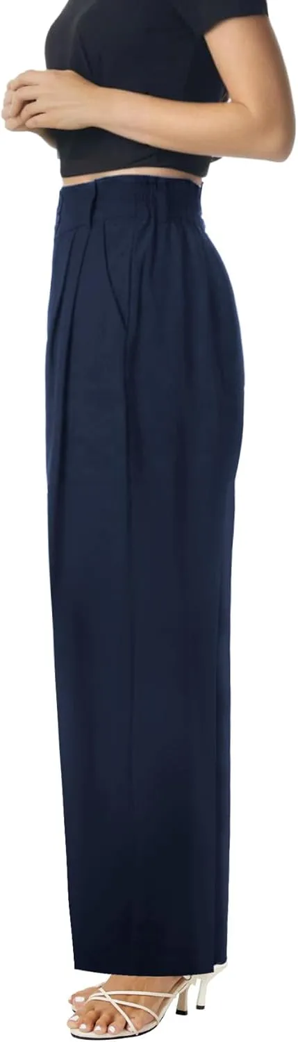 keriffe Wide Leg Casual Work Pants High Elastic Waisted Business Dress Trousers Loose Fit Office Slacks Pockets