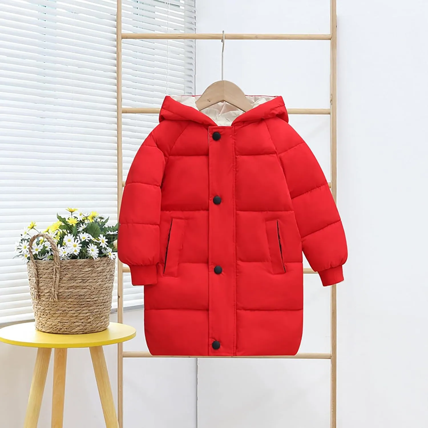 Kids Girls' Puffer Down Coat Winter Jacket Toddler Girls Long Cotton Padded Down Coat Overcoat for 3 to 9 Years