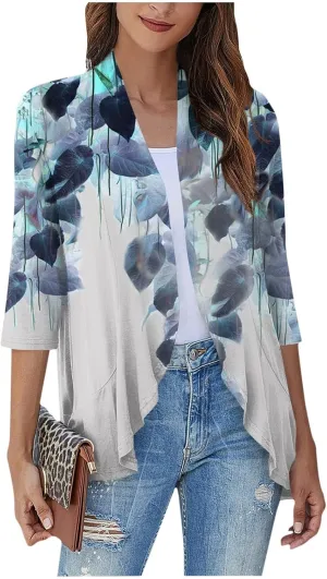Kimonos for Women Breathable Open Front Tops Lightweight Cardigan Lrregular Hemline Cover Up Loose Fit Casual Coat