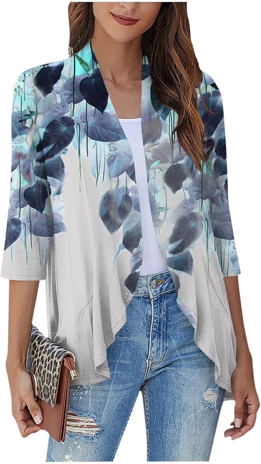 Kimonos for Women Breathable Open Front Tops Lightweight Cardigan Lrregular Hemline Cover Up Loose Fit Casual Coat