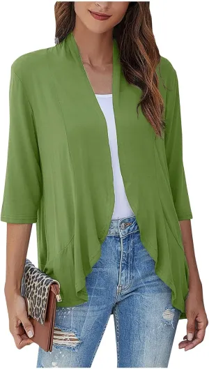 Kimonos for Women Breathable Open Front Tops Lightweight Cardigan Lrregular Hemline Cover Up Loose Fit Casual Coat