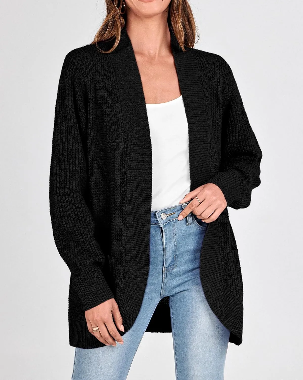 KIRUNDO Cardigan Sweaters for Women 2024 Fall Open Front Long Sleeve Loose Lightweight Knit Sweater Coat with Pockets