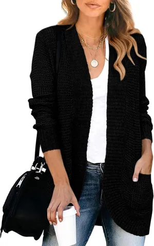 KIRUNDO Cardigan Sweaters for Women 2024 Fall Open Front Long Sleeve Loose Lightweight Knit Sweater Coat with Pockets