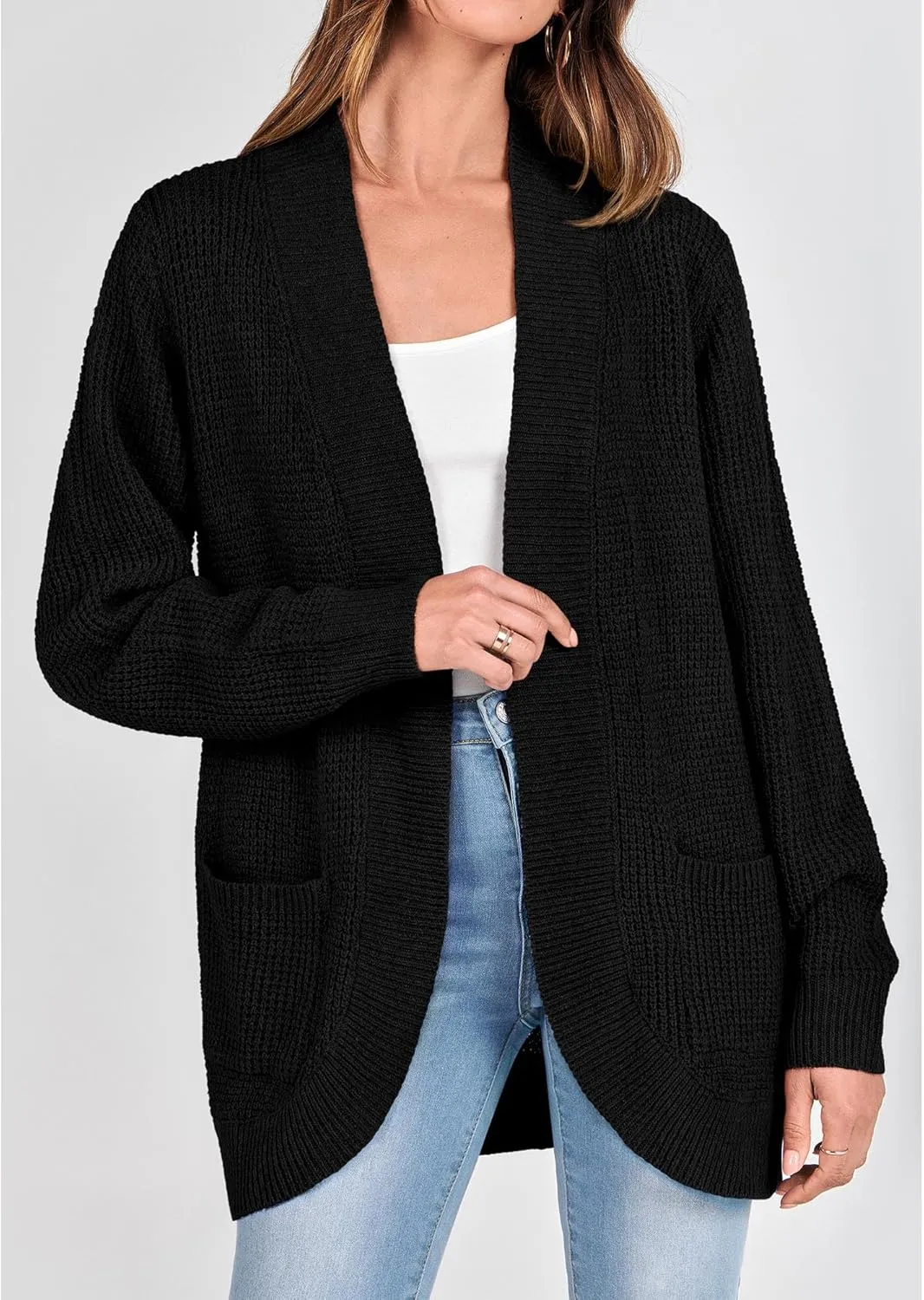 KIRUNDO Cardigan Sweaters for Women 2024 Fall Open Front Long Sleeve Loose Lightweight Knit Sweater Coat with Pockets