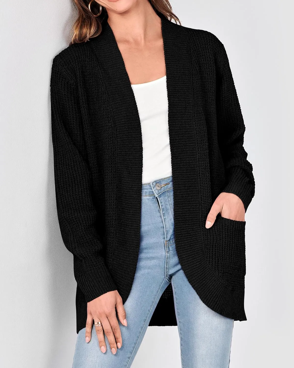KIRUNDO Cardigan Sweaters for Women 2024 Fall Open Front Long Sleeve Loose Lightweight Knit Sweater Coat with Pockets