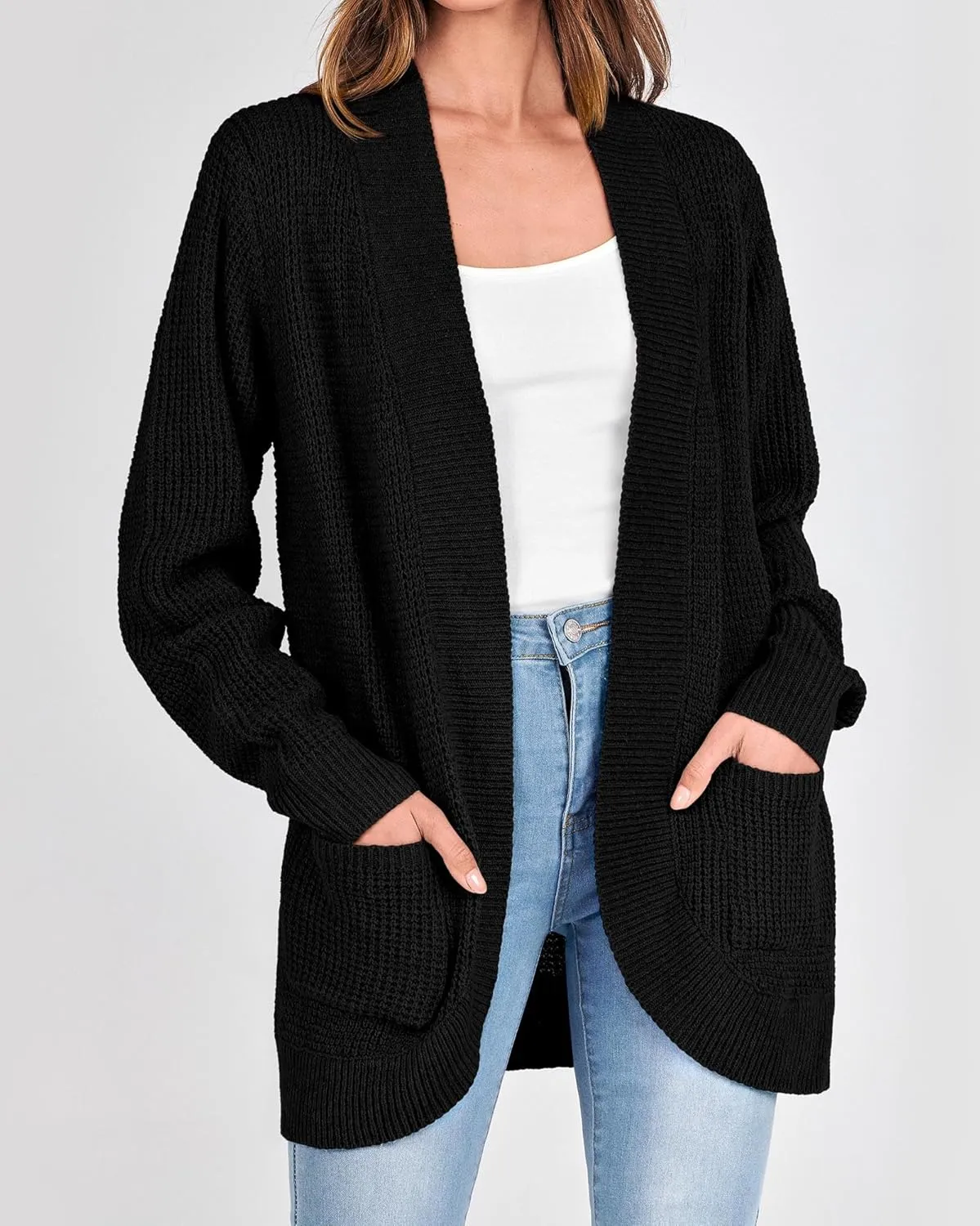 KIRUNDO Cardigan Sweaters for Women 2024 Fall Open Front Long Sleeve Loose Lightweight Knit Sweater Coat with Pockets