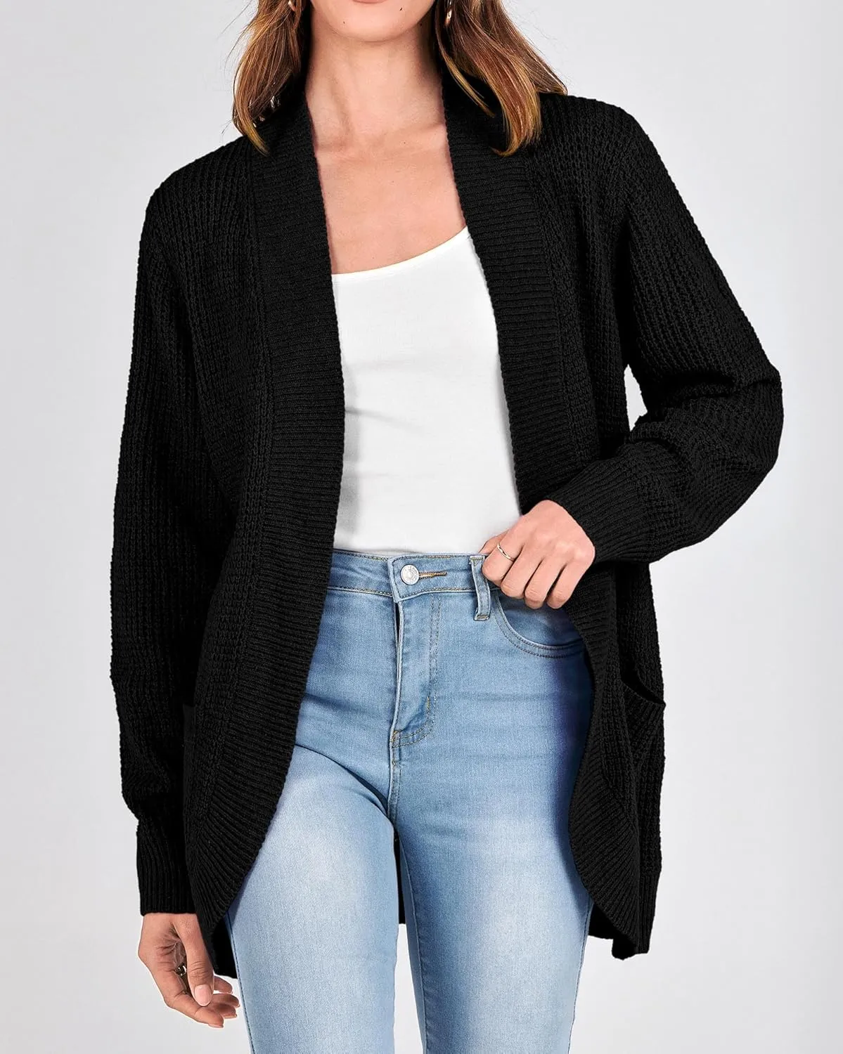 KIRUNDO Cardigan Sweaters for Women 2024 Fall Open Front Long Sleeve Loose Lightweight Knit Sweater Coat with Pockets