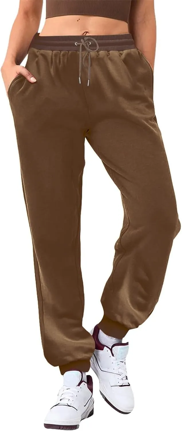 Ladies Solid Color Drawstring Elastic Waist Casual Loose Foot Fleece Sweatpants Womens Pants Casual Dress