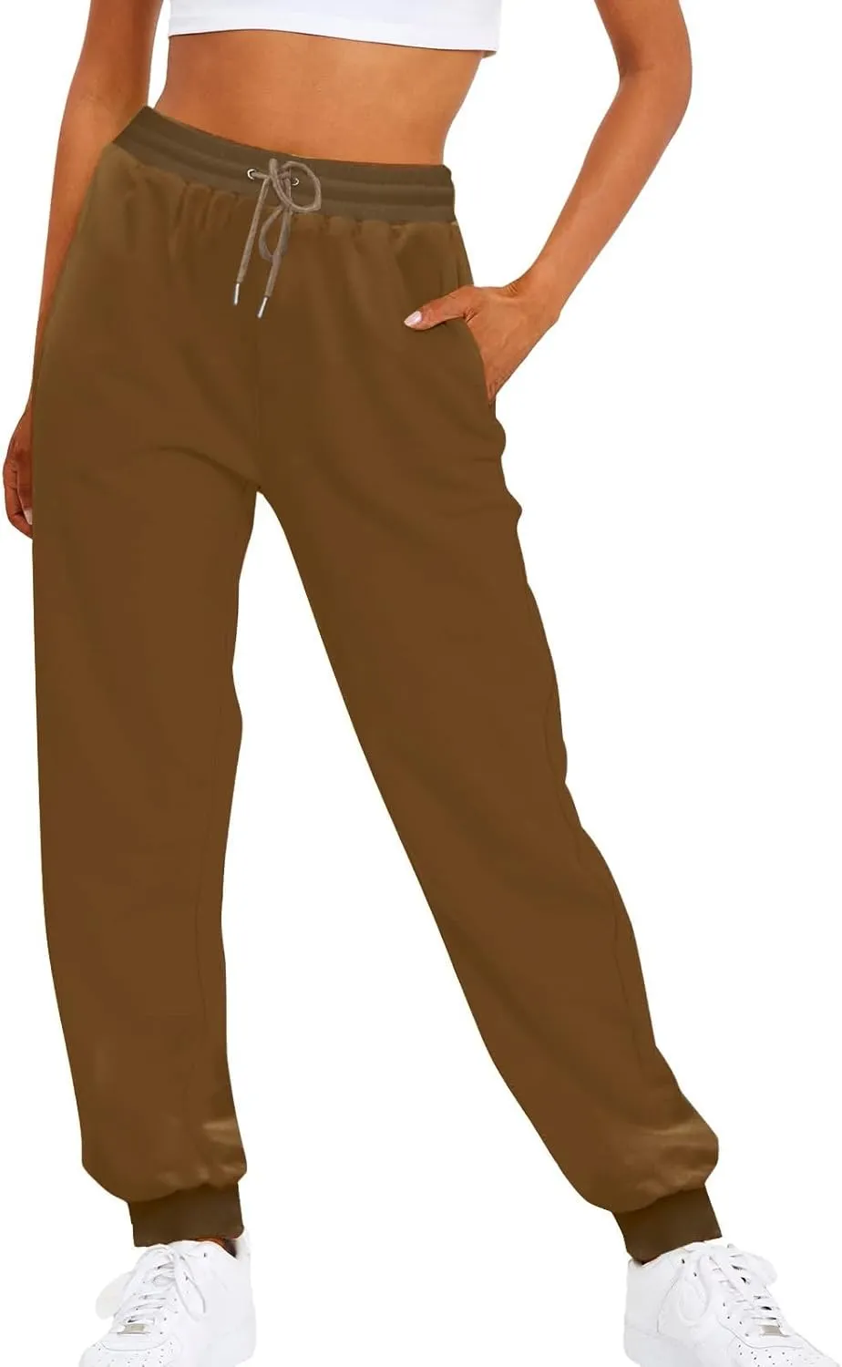 Ladies Solid Color Drawstring Elastic Waist Casual Loose Foot Fleece Sweatpants Womens Pants Casual Dress