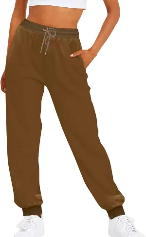 Ladies Solid Color Drawstring Elastic Waist Casual Loose Foot Fleece Sweatpants Womens Pants Casual Dress