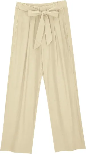 Lastesso Womens Linen Pants Elastic Waistband Wide Leg Slacks Plus Size Cute Summer Lounge Trousers Casual Summer Pant