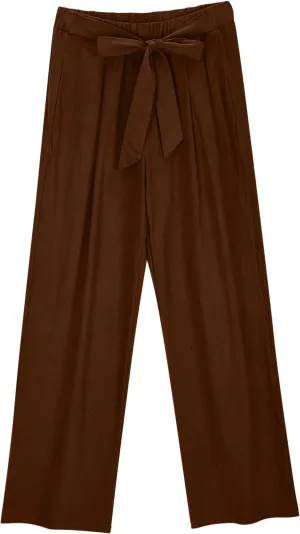 Lastesso Womens Linen Pants Elastic Waistband Wide Leg Slacks Plus Size Cute Summer Lounge Trousers Casual Summer Pant