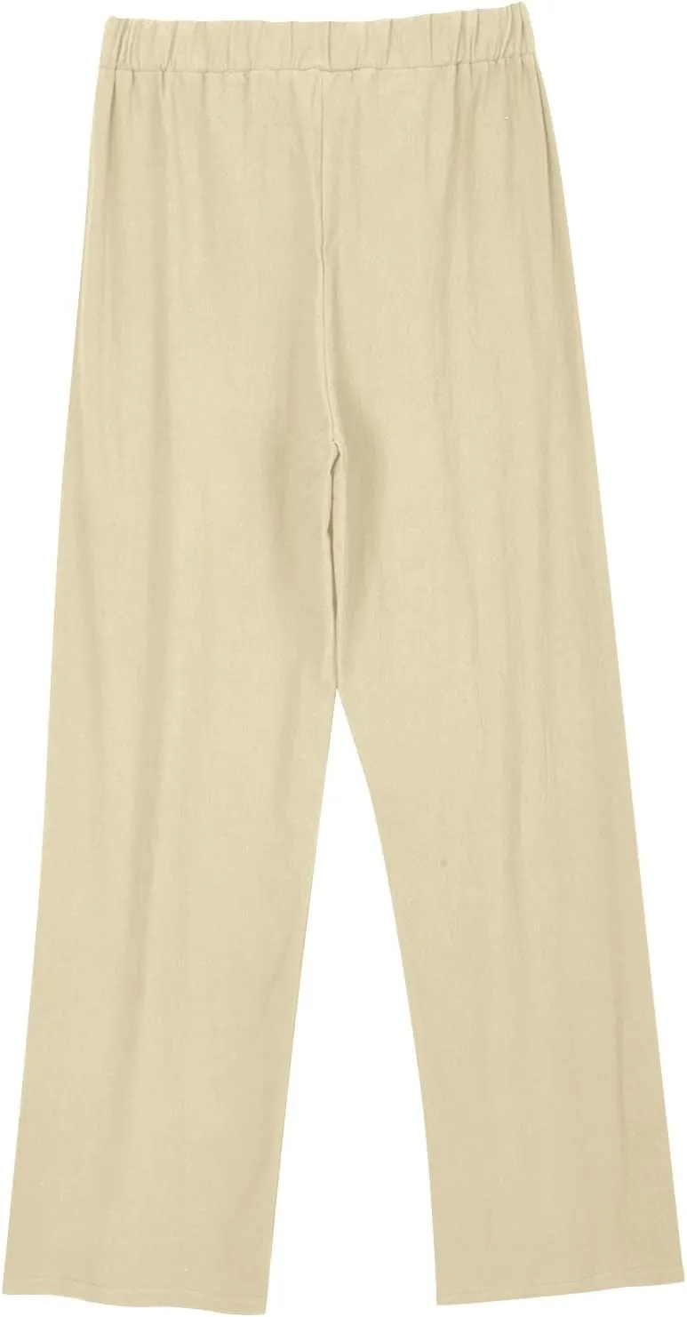 Lastesso Womens Linen Pants Elastic Waistband Wide Leg Slacks Plus Size Cute Summer Lounge Trousers Casual Summer Pant