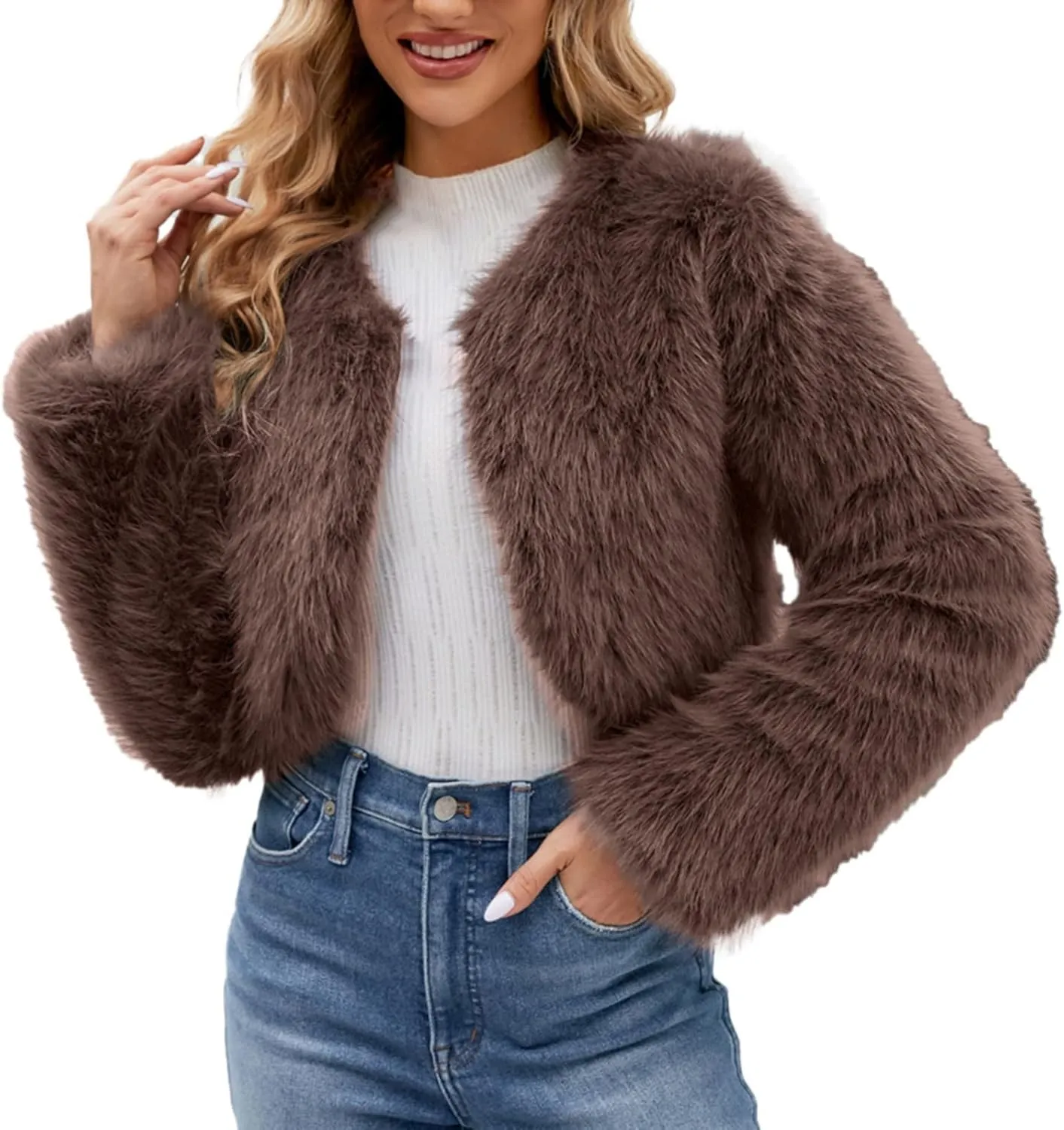 LCMTWX Faux Fur Coat Women Fashion Faux Superficial Knowledge Long Sleeve Fleece Shaggy Lightweight Fall Faux Fur Ken Fur