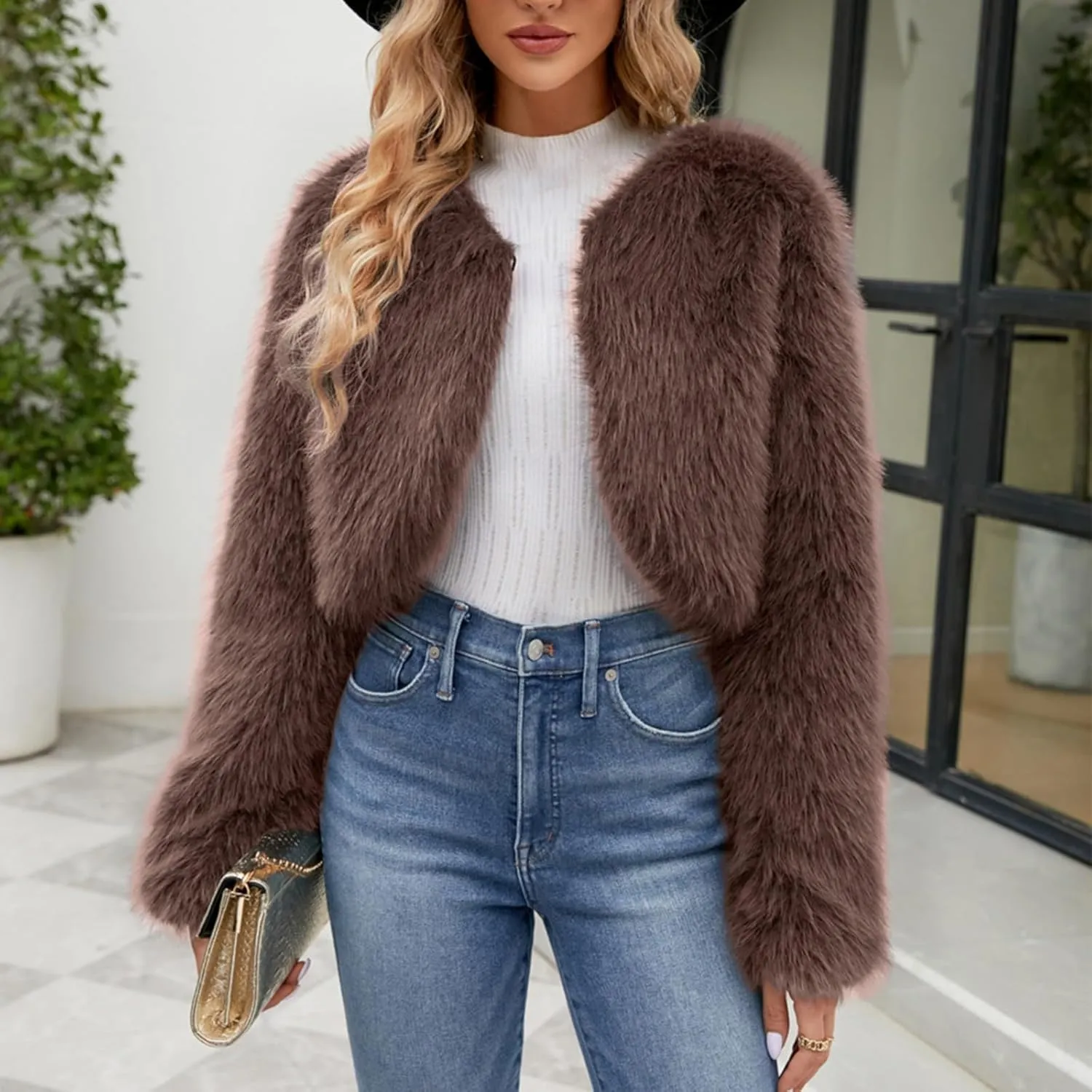 LCMTWX Faux Fur Coat Women Fashion Faux Superficial Knowledge Long Sleeve Fleece Shaggy Lightweight Fall Faux Fur Ken Fur