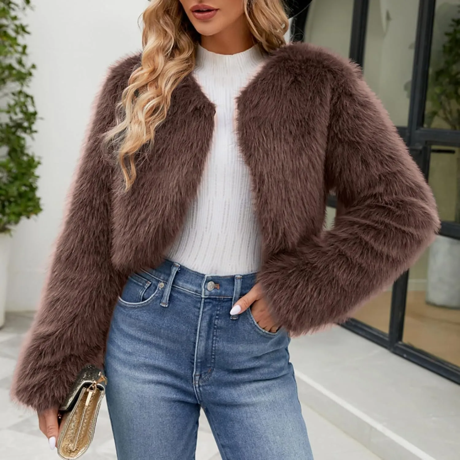LCMTWX Faux Fur Coat Women Fashion Faux Superficial Knowledge Long Sleeve Fleece Shaggy Lightweight Fall Faux Fur Ken Fur