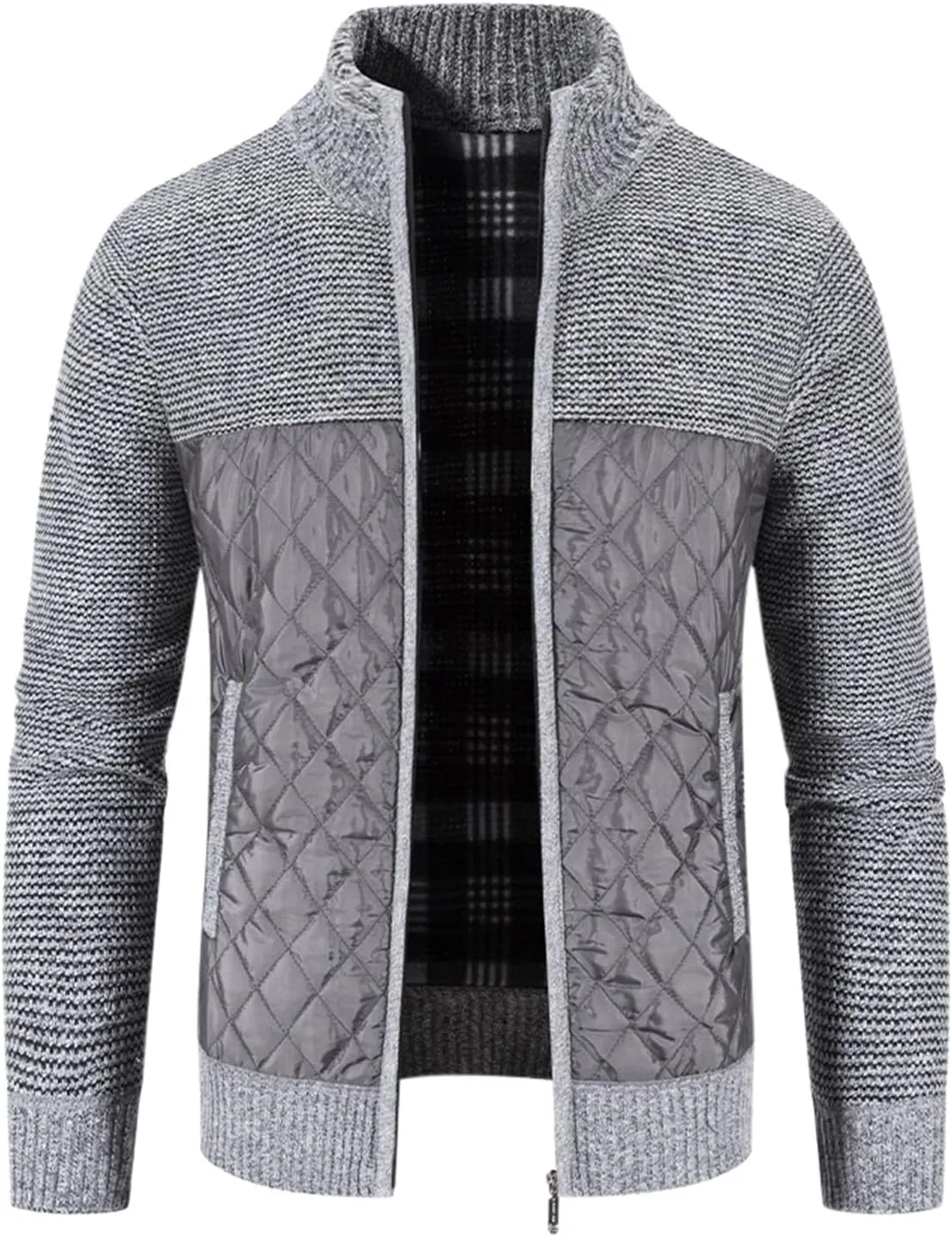 LCMTWX Mens Jackets Cottonpadded Jacket Stand Collar Knitted Splice Sweater Coat Casual Cardigan Men's Winter Jacket
