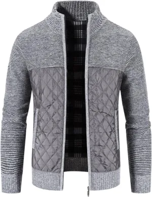 LCMTWX Mens Jackets Cottonpadded Jacket Stand Collar Knitted Splice Sweater Coat Casual Cardigan Men's Winter Jacket