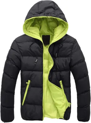 LCMTWX Men's Winter Thickened Warm Coats Leisure Plus Size Hat Zip Pocket Cotton-Padded Warm Soft Hooded Jacket Coats