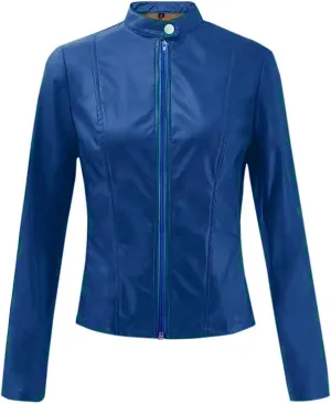 LCMTWX Womens Jacket Solid Full Zip Snap Stand Collar Long Sleeve Cardigan Slim Jacket Coat for Vacation Motorcycle Red