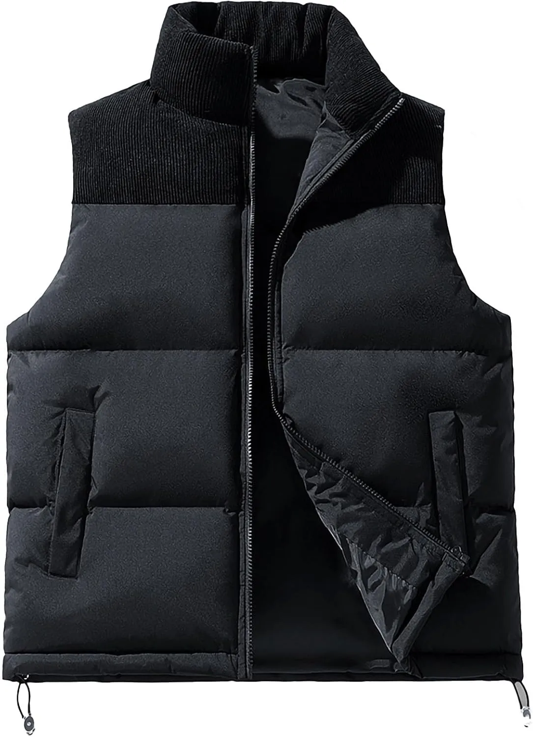 lcziwo Men's Puffer Vest Jacket Corduroy Patchwork Sleeveless Zip up Stand Collar Padded Cotton Coat Warm Winter Outwear