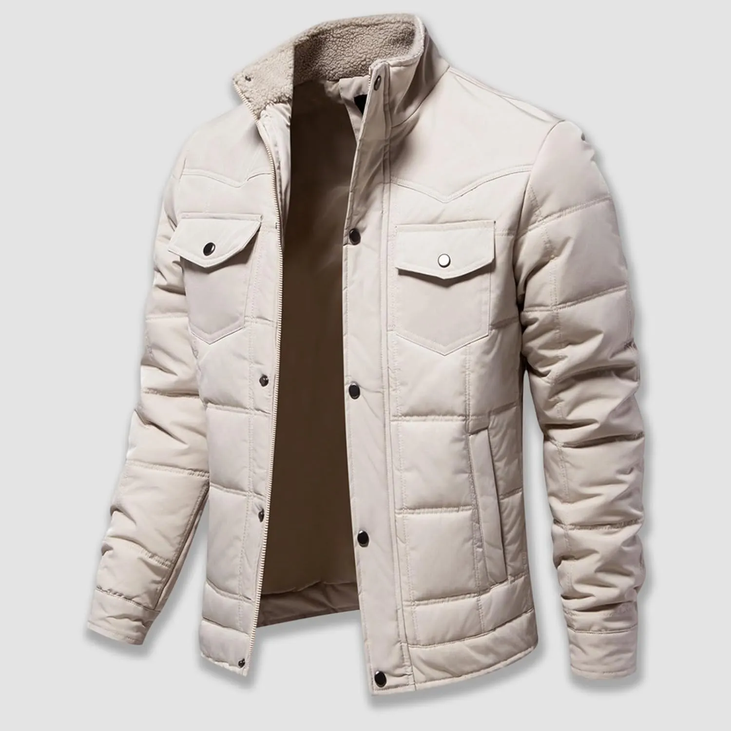 lcziwo men's quilted jackets Sherpa Stand Collar Full Zip Warm Cargo Pockets Work Trucker padded Cotton winter Coat