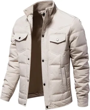 lcziwo men's quilted jackets Sherpa Stand Collar Full Zip Warm Cargo Pockets Work Trucker padded Cotton winter Coat
