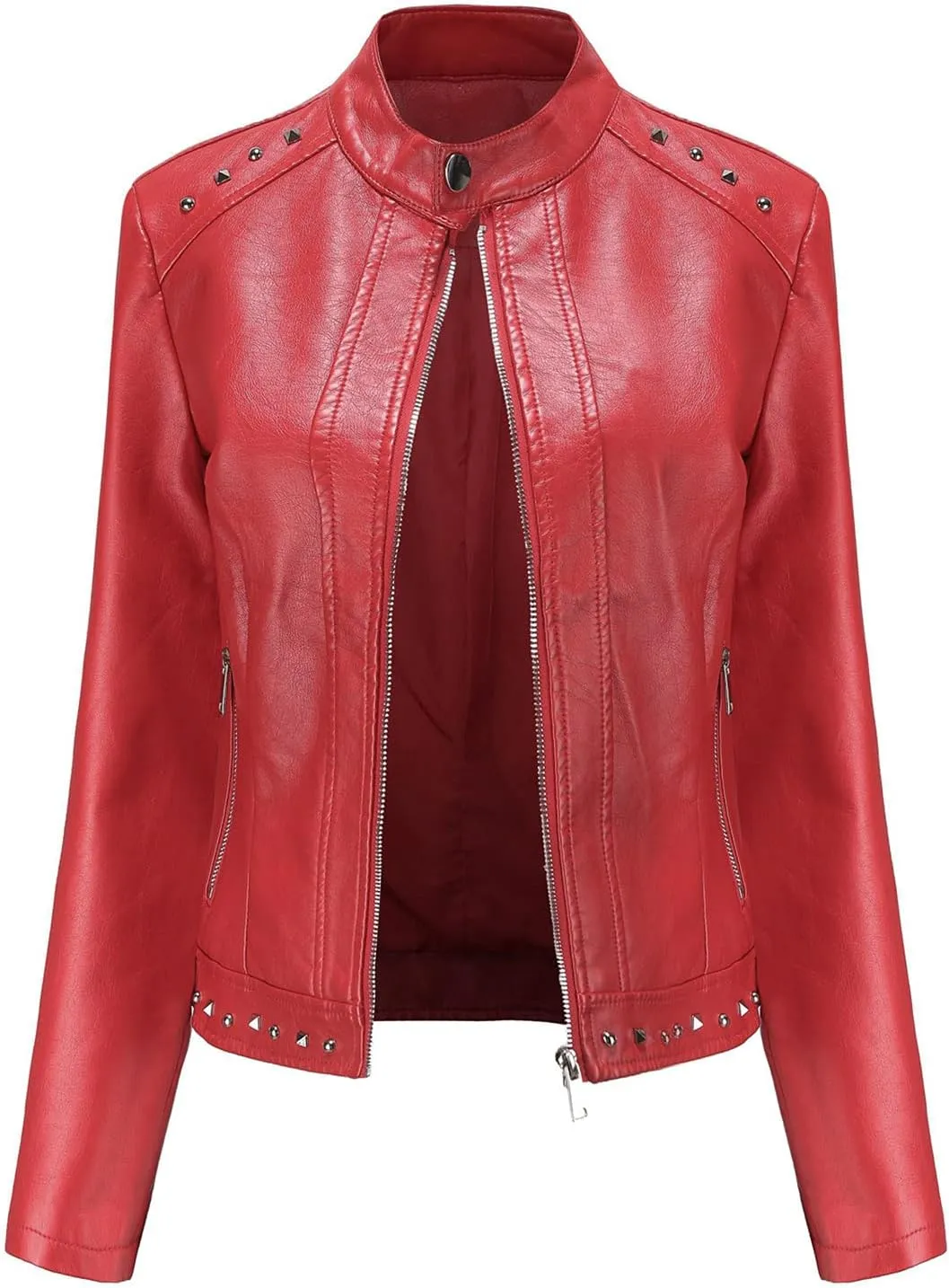 Leather Jacket for Women Fashion Faux Leather Motorcycle Jackets Plus Size Pu Leather Tops Lightweight Moto Biker Coat