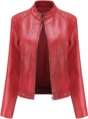 Leather Jacket for Women Fashion Faux Leather Motorcycle Jackets Plus Size Pu Leather Tops Lightweight Moto Biker Coat