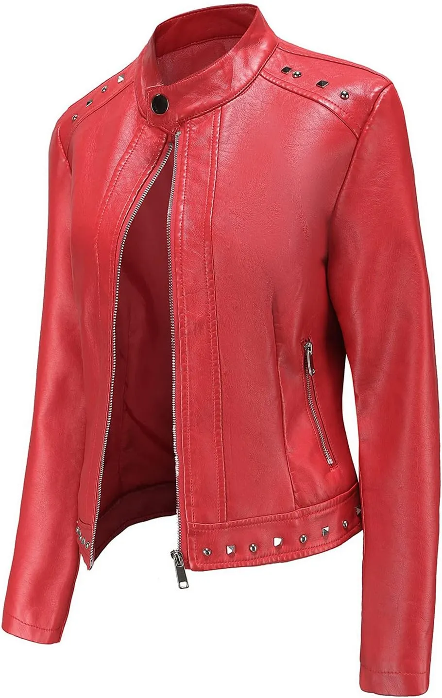 Leather Jacket for Women Fashion Faux Leather Motorcycle Jackets Plus Size Pu Leather Tops Lightweight Moto Biker Coat