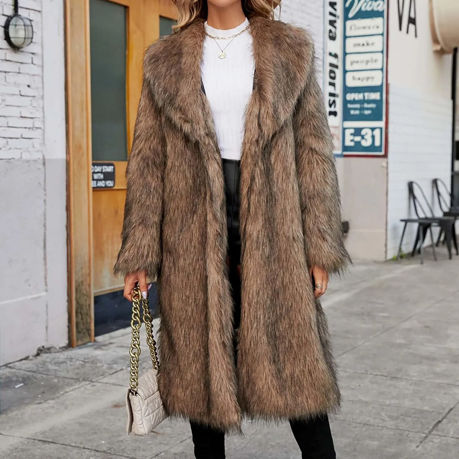 Leopard Print Cardigan for Women Winter Luxury Faux Fur Warm Coats Open Front Long Sleeve Dressy Shaggy Jackets